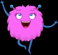 fluffy pink ball-shaped creature dancing