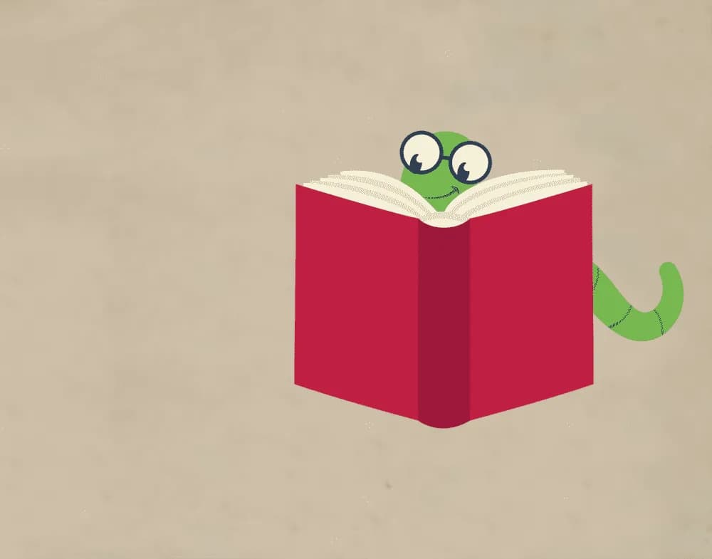 a green bookworm reading, online elementary school