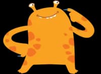 online elementary school, illustration of an orange creature with hands in a thinking pose