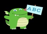 online elementary school, illustration of green dragon holding an ABC sign